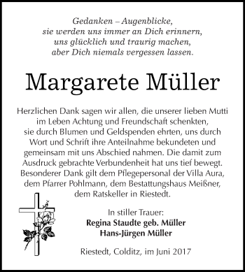 Traueranzeige von Margarete Müller von Super Sonntag SGH Mansf. Land