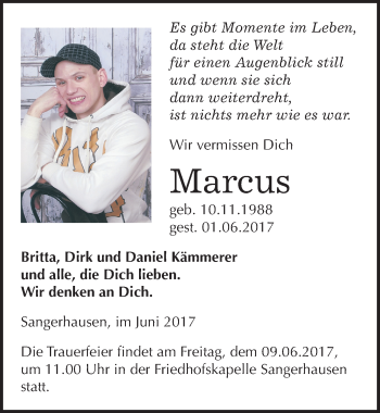 Traueranzeige von Marcus  von Mitteldeutsche Zeitung Sangerhausen