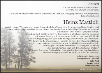Traueranzeige von Heinz Mattioli von Mitteldeutsche Zeitung Mansfelder Land