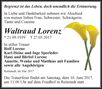 Traueranzeige von Waltraud Lorenz von Mitteldeutsche Zeitung