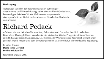 Traueranzeige von Richard Pedack von Mitteldeutsche Zeitung Quedlinburg
