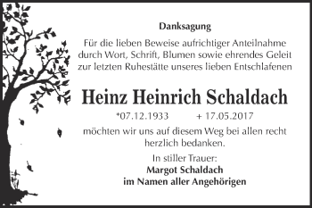 Traueranzeige von Heinz Heinrich Schaldach von WVG - Wochenspiegel Bitterfeld
