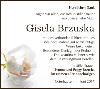 Traueranzeige von Gisela Brzuska von Super Sonntag SGH Mansf. Land