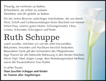 Traueranzeige von Ruth Schuppe von Mitteldeutsche Zeitung Merseburg/Querfurt