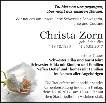 Traueranzeige von Christa Zorn von Mitteldeutsche Zeitung Bernburg