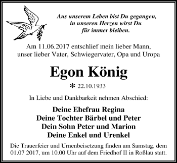 Traueranzeige von Egon König von Mitteldeutsche Zeitung Dessau-Roßlau