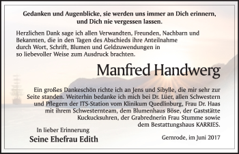 Traueranzeige von Manfred Handwerg von Mitteldeutsche Zeitung Quedlinburg