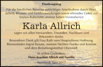 Traueranzeige von Karla Allrich von Mitteldeutsche Zeitung Quedlinburg