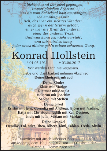 Traueranzeige von Konrad Hollstein von Mitteldeutsche Zeitung Naumburg/Nebra