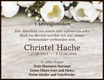 Traueranzeige von Christel Hache von WVG - Wochenspiegel Dessau / Köthen
