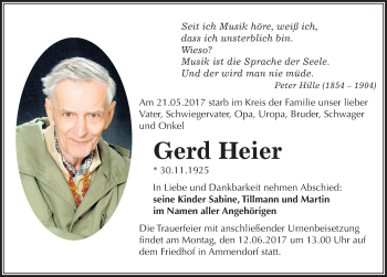 Traueranzeige von Gerd Heier von Mitteldeutsche Zeitung Halle/Saalkreis