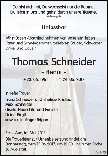 Traueranzeige von Thomas Schneider von Super Sonntag Zeitz