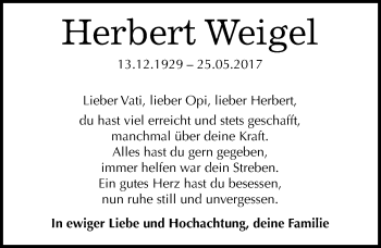 Traueranzeige von Herbert Weigel von Mitteldeutsche Zeitung Bitterfeld
