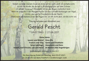 Traueranzeige von Gerald Pescht von Mitteldeutsche Zeitung Sangerhausen