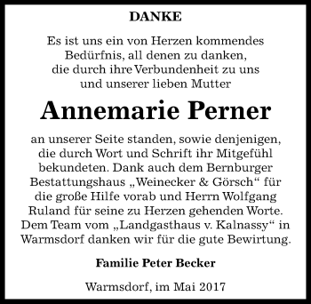 Traueranzeige von Annemarie Perner von Mitteldeutsche Zeitung Aschersleben