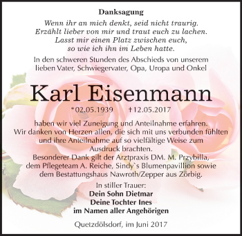 Traueranzeige von Karl Eisenmann von Mitteldeutsche Zeitung Bitterfeld