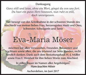 Traueranzeige von Eva-Maria Möser von Mitteldeutsche Zeitung Aschersleben