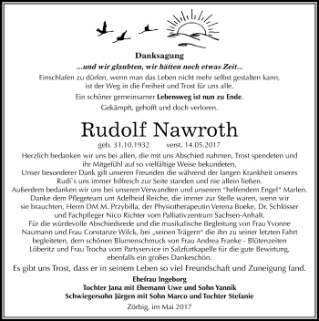 Traueranzeige von Rudolf Nawroth von Mitteldeutsche Zeitung Bitterfeld