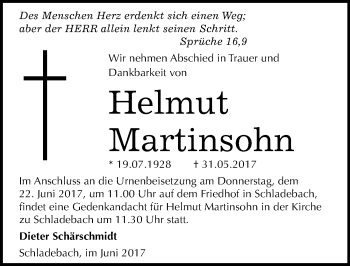 Traueranzeige von Helmut Martinsohn von Mitteldeutsche Zeitung Merseburg/Querfurt