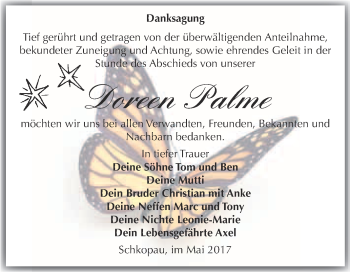Traueranzeige von Doreen Palme von WVG - Wochenspiegel Merseburg
