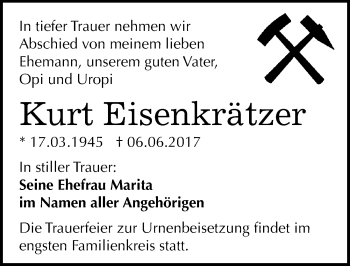 Traueranzeige von Kurt Eisenkrätzer von Mitteldeutsche Zeitung Merseburg/Querfurt