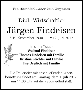 Traueranzeige von Jürgen Findeisen von Mitteldeutsche Zeitung Halle/Saalkreis