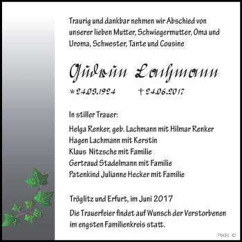 Traueranzeige von Gudrun Lachmann von Super Sonntag Zeitz