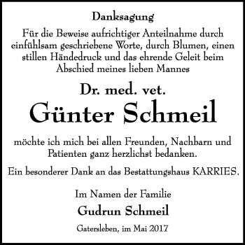Traueranzeige von Günter Schmeil von WVG - Wochenspiegel Quedlinburg
