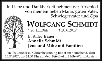 Traueranzeige von Wolfgang Schmidt von Mitteldeutsche Zeitung Halle/Saalkreis
