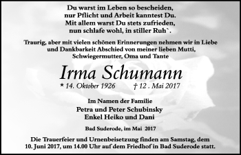 Traueranzeige von Irma Schumann von Mitteldeutsche Zeitung Quedlinburg
