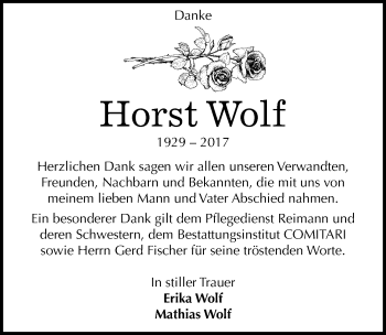 Traueranzeige von Horst Wolf von Mitteldeutsche Zeitung Weißenfels