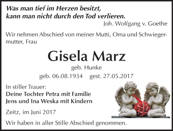 Traueranzeige von Gisela Marz von Mitteldeutsche Zeitung Zeitz