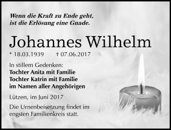 Traueranzeige von Johannes Wilhelm von Mitteldeutsche Zeitung Weißenfels
