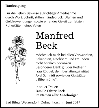 Traueranzeige von Manfred Beck von Mitteldeutsche Zeitung Naumburg/Nebra