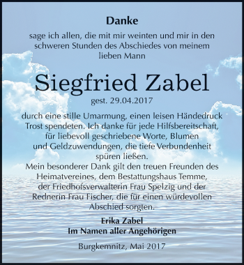 Traueranzeige von Siegfried Zabel von Mitteldeutsche Zeitung Bitterfeld