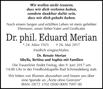 Traueranzeige von Eduard Merian von Mitteldeutsche Zeitung Wittenberg