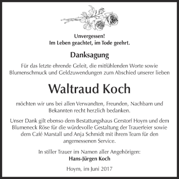 Traueranzeige von Waltraud Koch von Super Sonntag Aschersleben