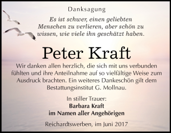 Traueranzeige von Peter Kraft von WVG - Wochenspiegel Merseburg