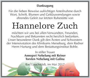Traueranzeige von Hannelore Zuch von Mitteldeutsche Zeitung Merseburg/Querfurt