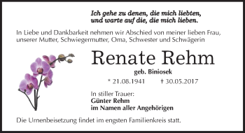 Traueranzeige von Renate Rehm von Mitteldeutsche Zeitung Halle/Saalkreis
