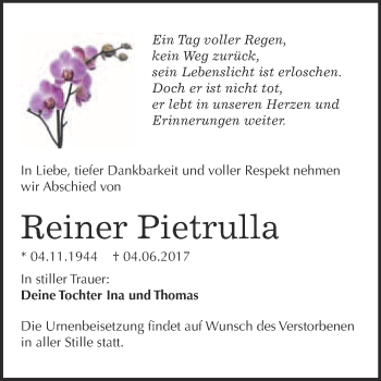 Traueranzeige von Reiner Pietrulla von WVG - Wochenspiegel Bitterfeld