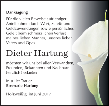 Traueranzeige von Dieter Hartung von Mitteldeutsche Zeitung Bitterfeld