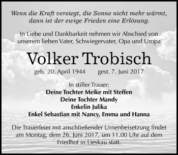 Traueranzeige von Volker Trobisch von Mitteldeutsche Zeitung Halle/Saalkreis