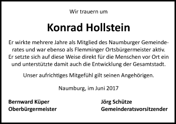 Traueranzeige von Konrad Hollstein von Mitteldeutsche Zeitung Naumburg/Nebra