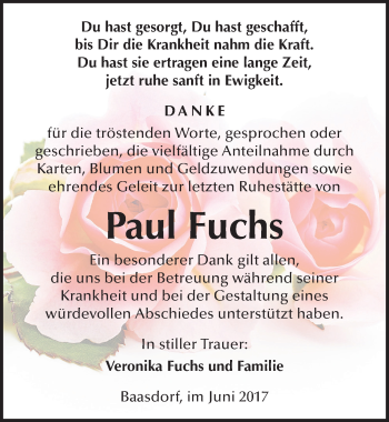 Traueranzeige von Paul Fuchs von Mitteldeutsche Zeitung Köthen