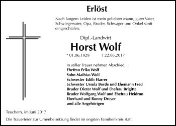 Traueranzeige von Horst Wolf von Mitteldeutsche Zeitung Weißenfels
