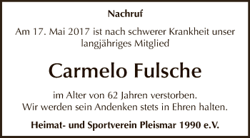 Traueranzeige von Carmelo Futsche von WVG - Wochenspiegel NMB / WSF / ZTZ