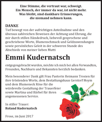 Traueranzeige von Emmi Kudernatsch von Mitteldeutsche Zeitung Aschersleben