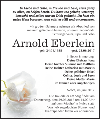 Traueranzeige von Arnold Eberlein von Mitteldeutsche Zeitung Naumburg/Nebra
