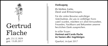 Traueranzeige von Gertrud Flache von Mitteldeutsche Zeitung Merseburg/Querfurt